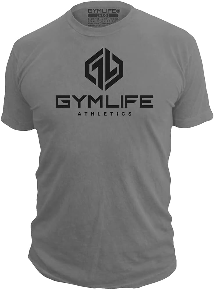 GYM LIFE Men's Power Up Athletic Performance Short Sleeve Workout T-Shirt, Black - Slate