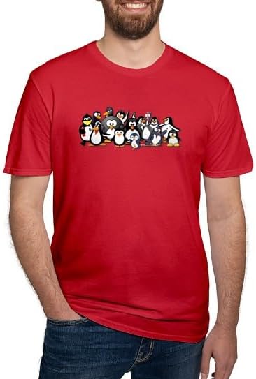CafePress Penguins Men's Classic T Shirt Men's Semi-Fitted Classic Cotton T-Shirt - Red