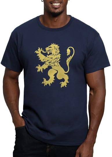 CafePress Gold Rampant Lion Fitted T Shirt Men's Semi-Fitted Classic Cotton T-Shirt - Navy