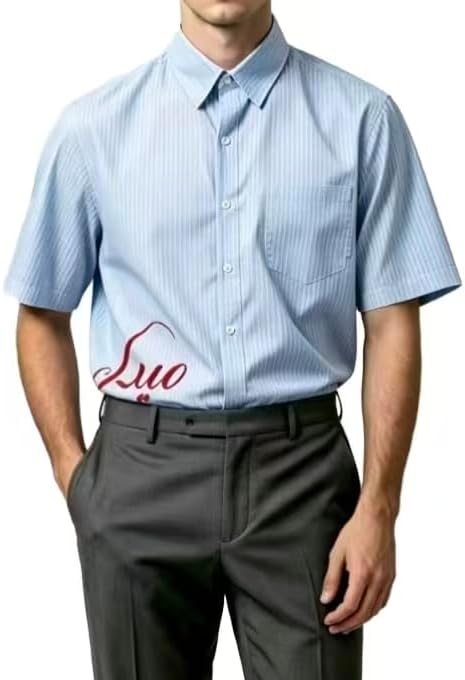 Men's Business Office T-Shirt Solid Color Striped Short Sleeved Top M-3XL - Blue