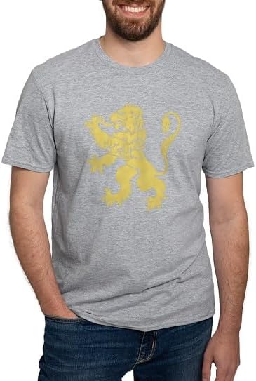CafePress Gold Rampant Lion Fitted T Shirt Men's Semi-Fitted Classic Cotton T-Shirt - Heather Gray