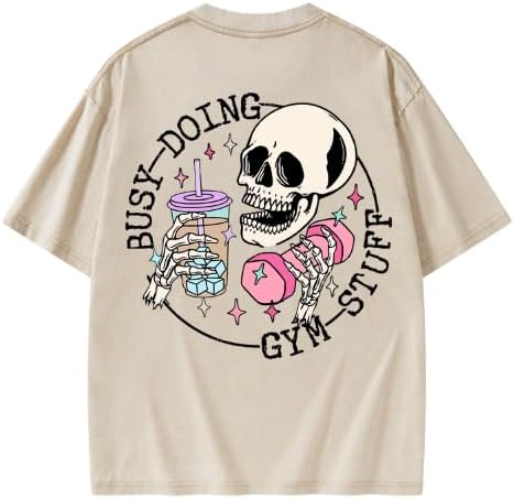 Halloween-Funny Gym Shirts for Women-Busy Doing Gym Stuff Printed Women's Gym Shirt- Graphic tees for Women - Apricot