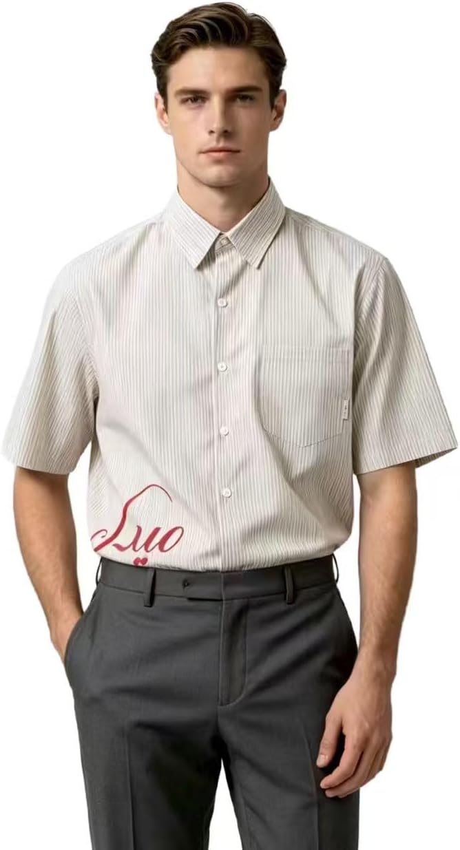 Men's Business Office T-Shirt Solid Color Striped Short Sleeved Top M-3XL - White
