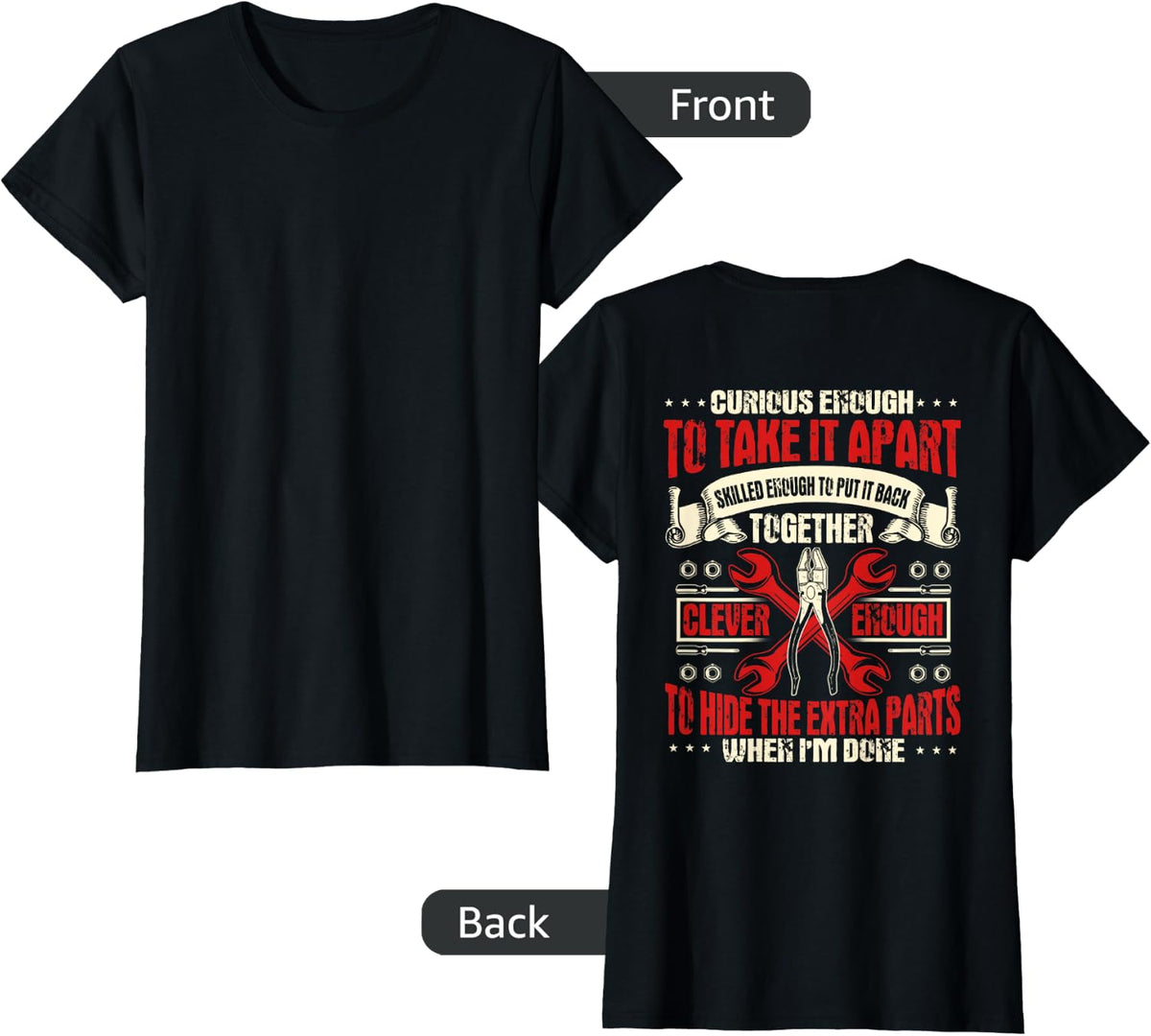 Mechanic Gifts Funny Car Repair Design On Back T-Shirt - Black