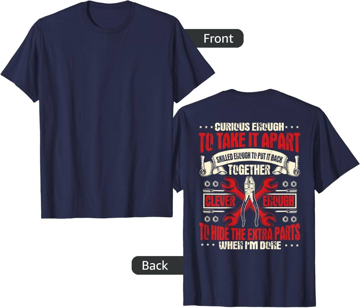 Mechanic Gifts Funny Car Repair Design On Back T-Shirt - Navy Blue