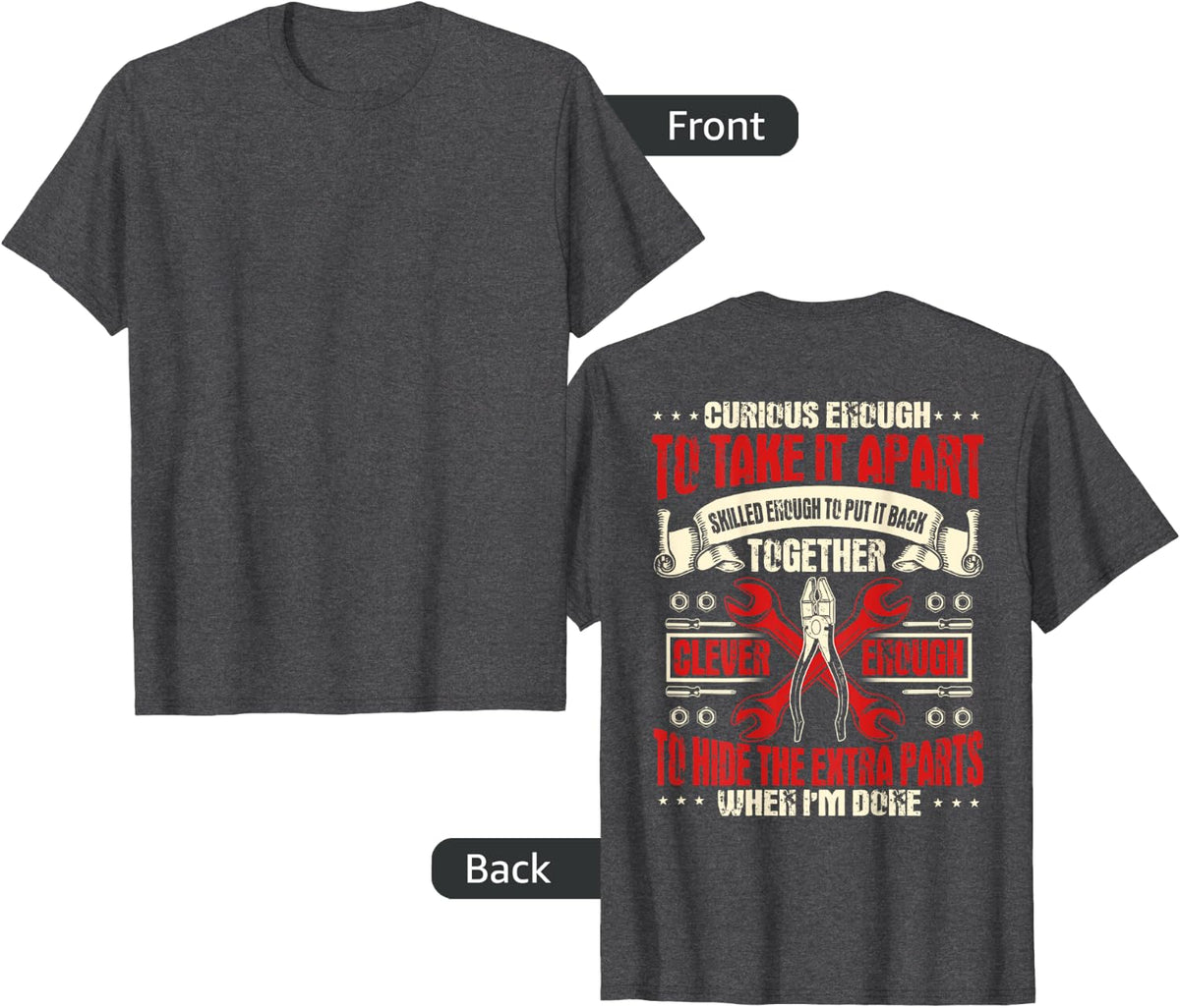 Mechanic Gifts Funny Car Repair Design On Back T-Shirt - Dark Heather Grey