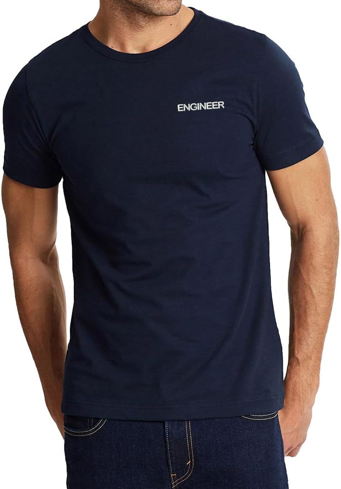 Men's T-Shirts Engineer Embroidered Classics Crewneck Cotton Short Sleeve T Shirt - Navy