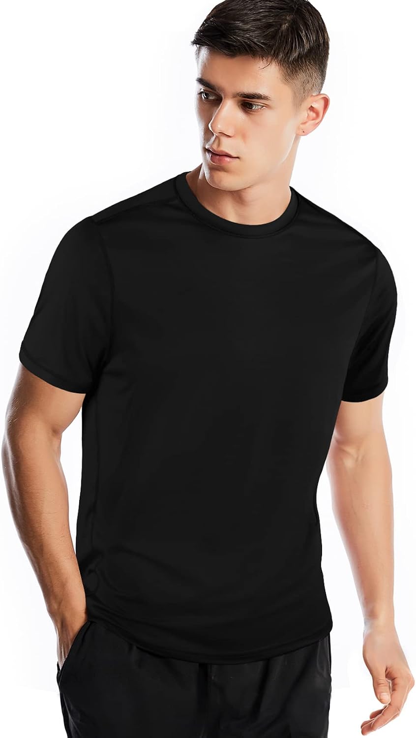 Zengjo Athletic Shirts for Men Short Sleeve Quick Dry Moisture Wicking Tee - Black