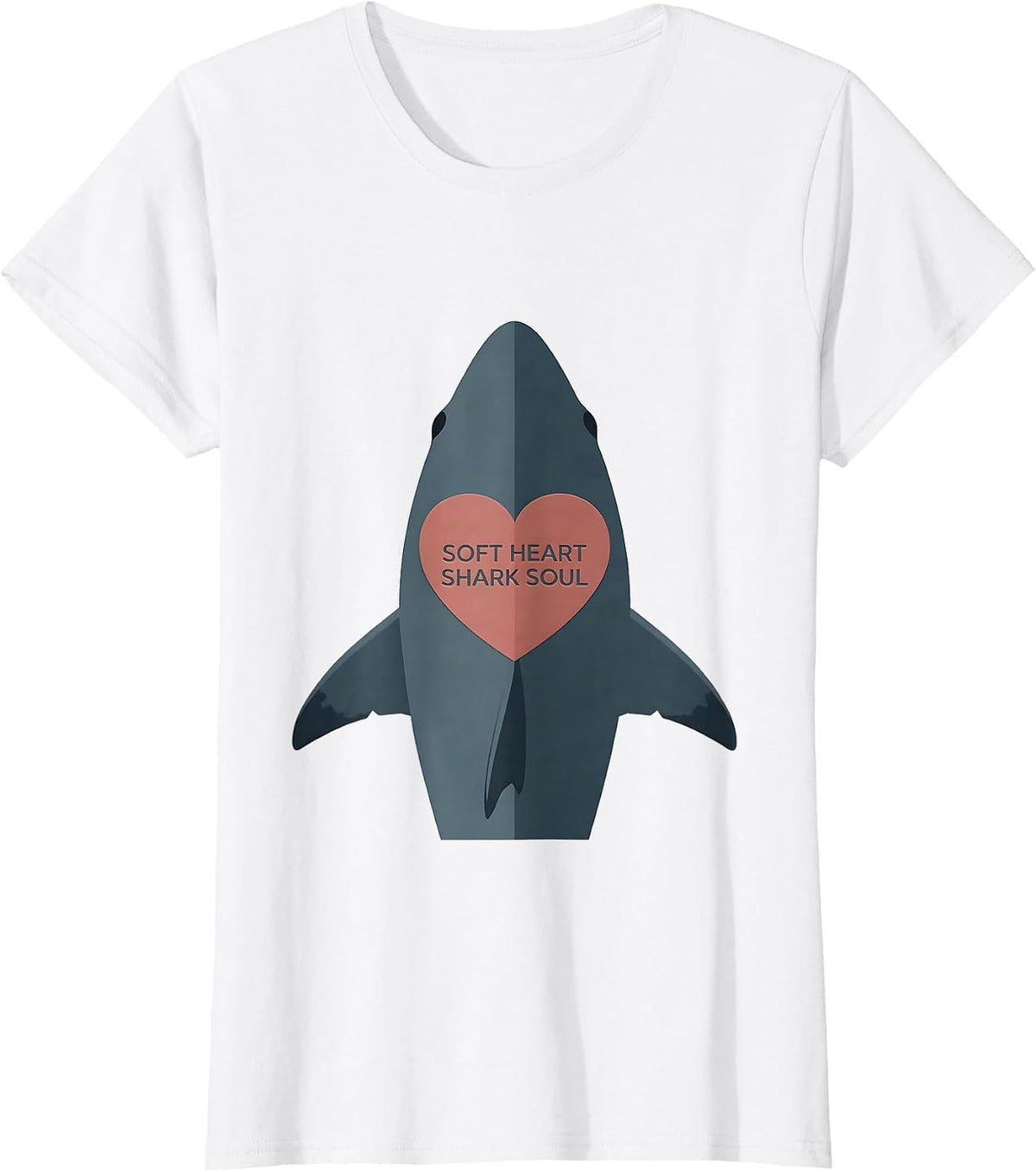 Women's Soft Heart Shark Soul Graphic Design T-Shirt - White