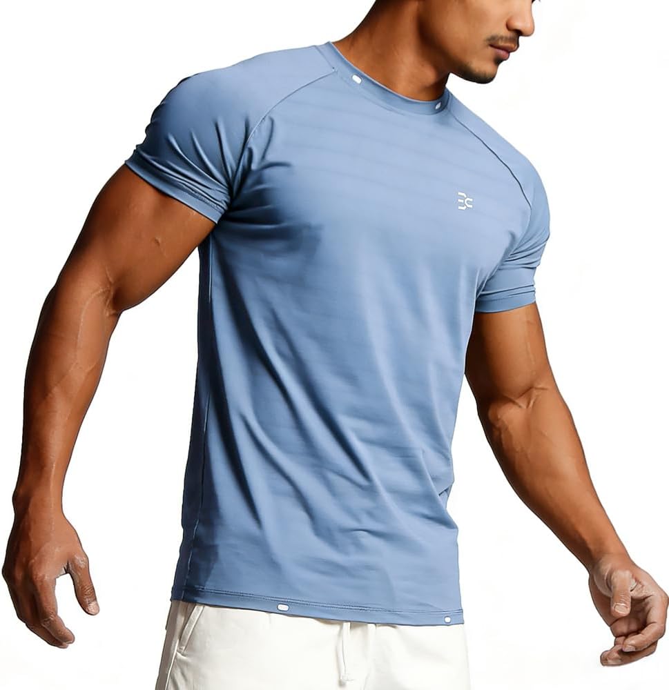 Men Slim Fit Quick Dry Athletic Gym T-Shirt, Moisture Wicking Top - Sky Blue