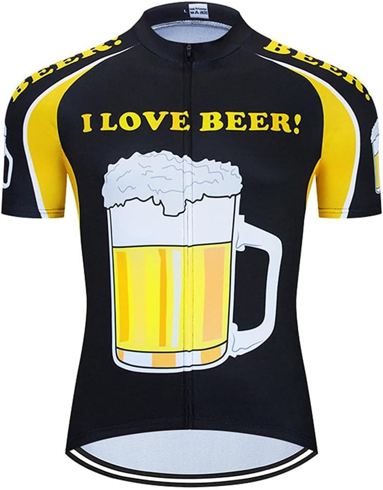 MOXILYN Men Cycling Shirts Mountain Bike Shirts Short Sleeve 3D Beer Cycling Jersey - Funny Bicycle T-Shirt - B29-3