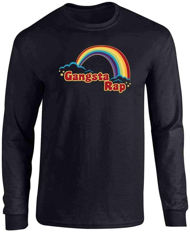 Gangsta Rap Retro Rainbow Funny Music T-Shirt Adult T-Shirt - Long Sleeve Tee | Black
