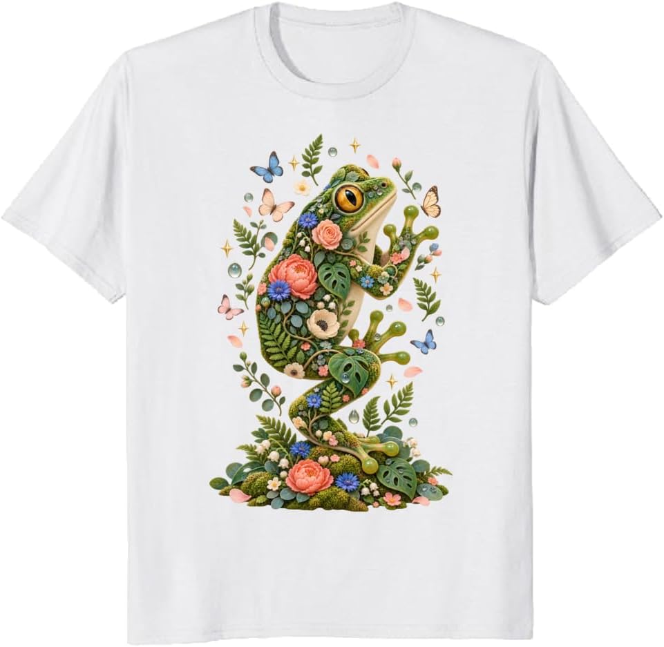 Tree Frog Floral T-Shirt Naturalist Moss Leafy Nature Tee - S3