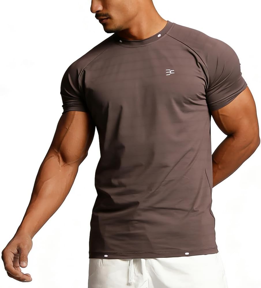 Men Slim Fit Quick Dry Athletic Gym T-Shirt, Moisture Wicking Top - Brown