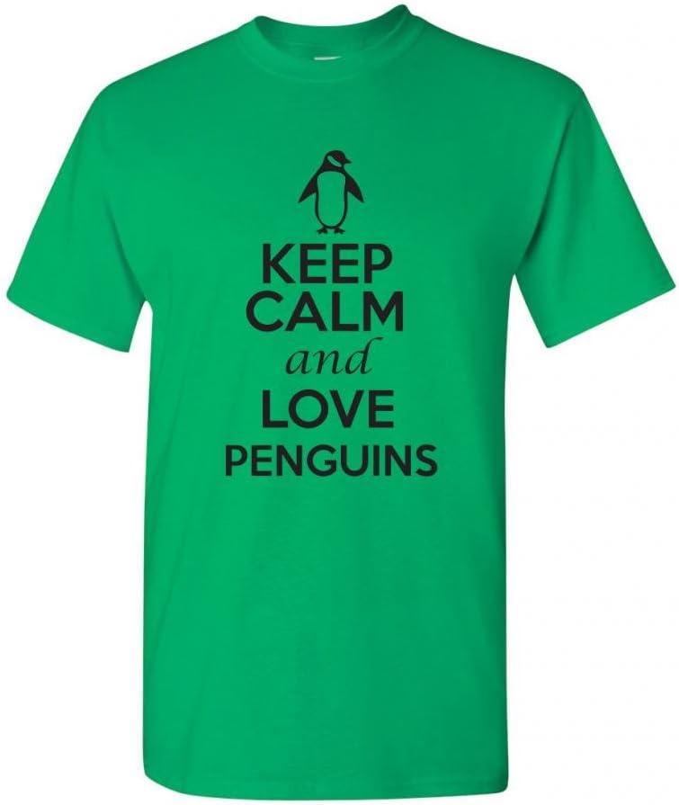 Keep Calm and Love Penguins Birds Novelty Statement Unisex Adult T-Shirt Tee - Irish Green W\/Black