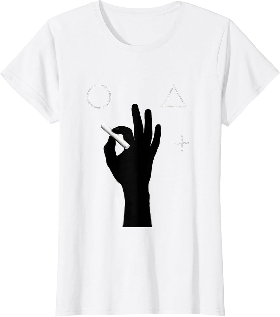 Women's Math Teacher Chalkboard Hand Drawing Illustration T-Shirt - White
