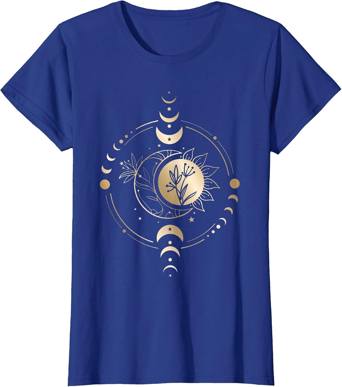 Mystic Moon and Sun Phase Celestial Boho Vintage T-Shirt - Royal Blue
