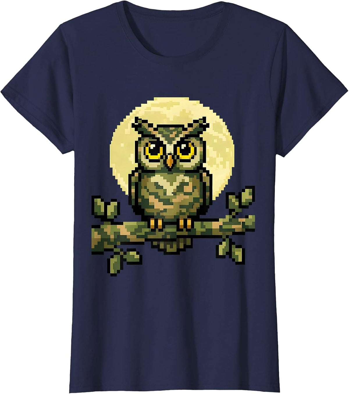 Women's Kids Camo Owl Perched on Branch at Night T-Shirt - Navy Blue