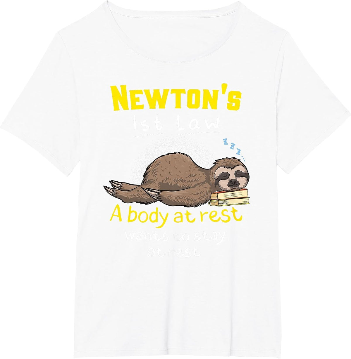 Newton's Law Funny Physics Joke Inertia Cartoon T-Shirt - White