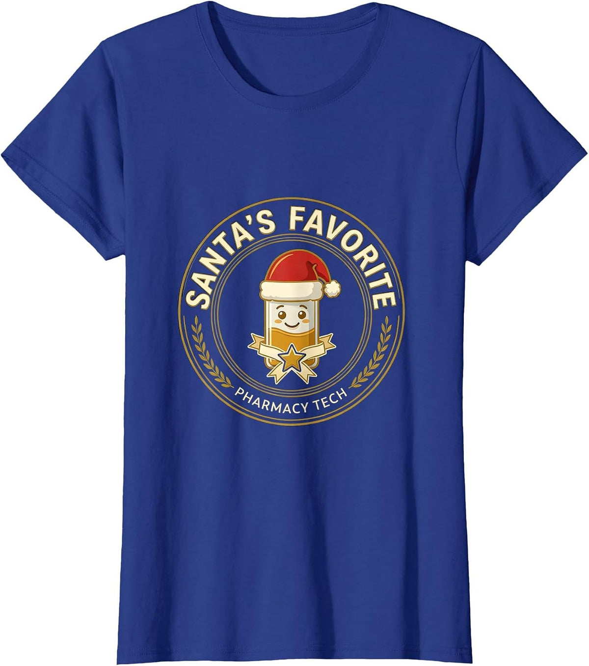 Women's Santa's Favorite Pharmacy Tech Funny Christmas Pharmacy T-Shirt - Royal Blue