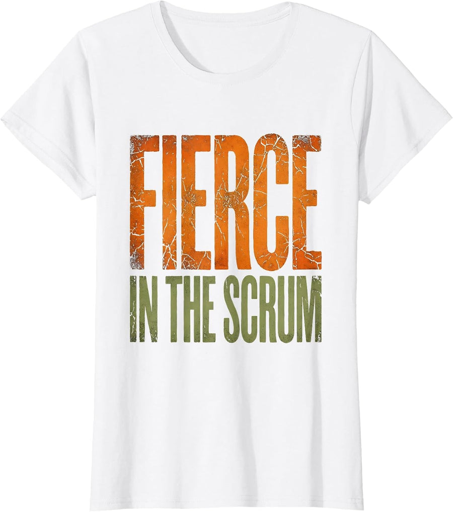 Women's Fierce in the Scrum Rugby Graphic Design T-Shirt - White
