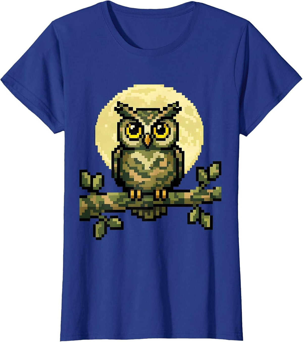 Women's Kids Camo Owl Perched on Branch at Night T-Shirt - Royal Blue