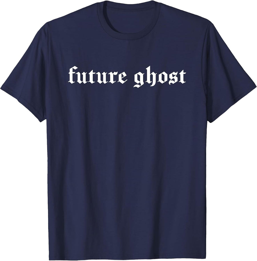 Future Ghost Minimal Gothic Halloween Typography T-Shirt - Navy Blue