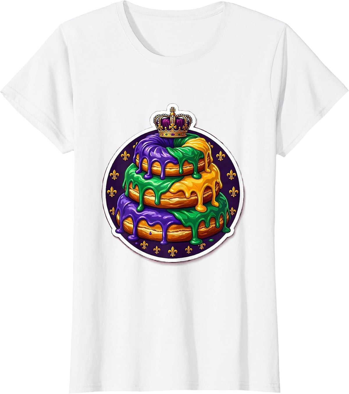 Women's Mardi Gras King Cake Tiered Illustration T-Shirt - White
