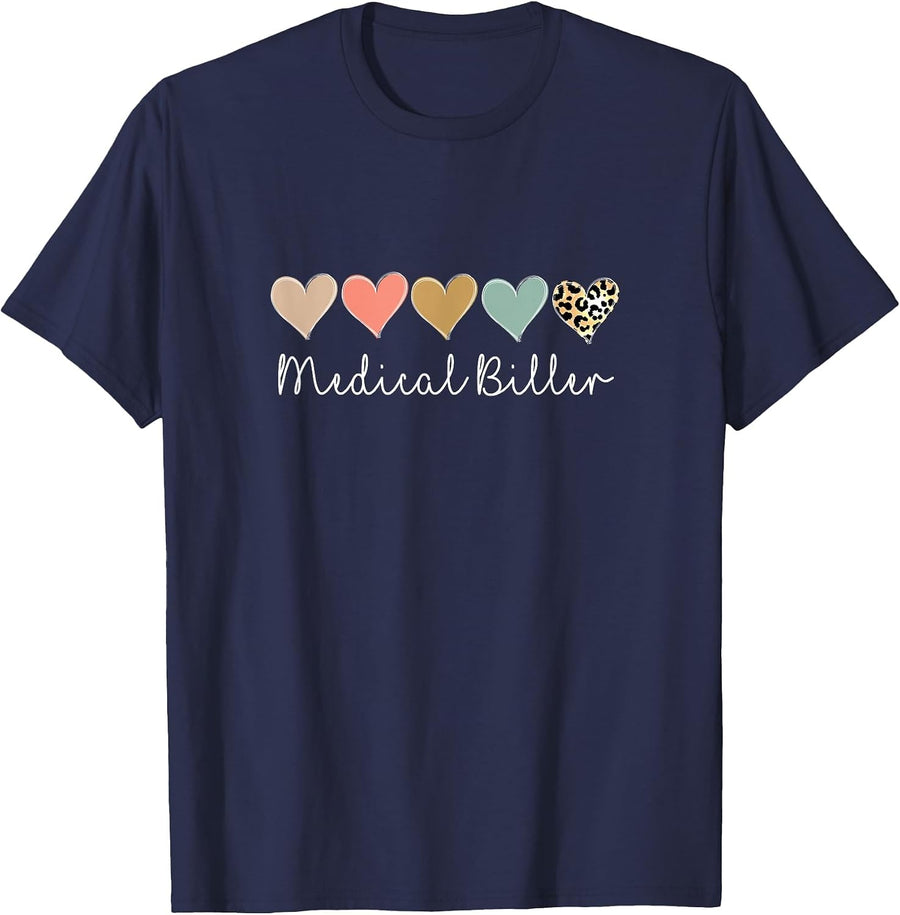 Medical Biller, Leopard Medical Billing Specialist Team T-Shirt - Navy Blue