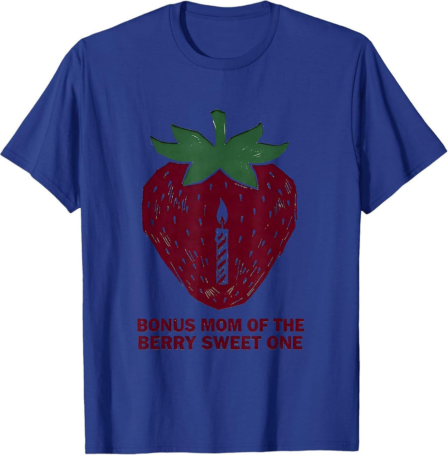 Bonus Mom Of The Berry Sweet One Cute Strawberry Family T-Shirt - Royal Blue