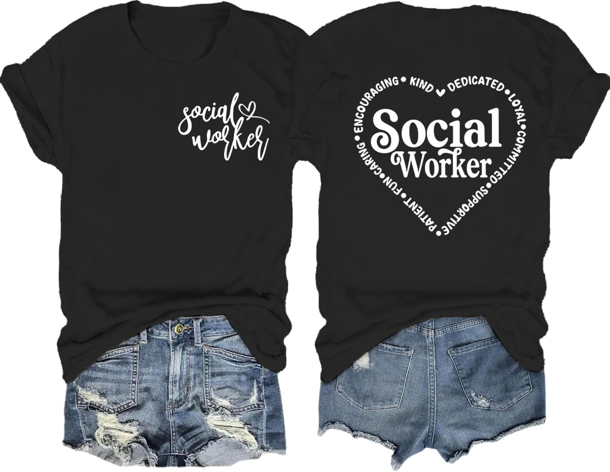 Social Worker Shirts for Women Social Work Month Advocate Kind Tee - Black