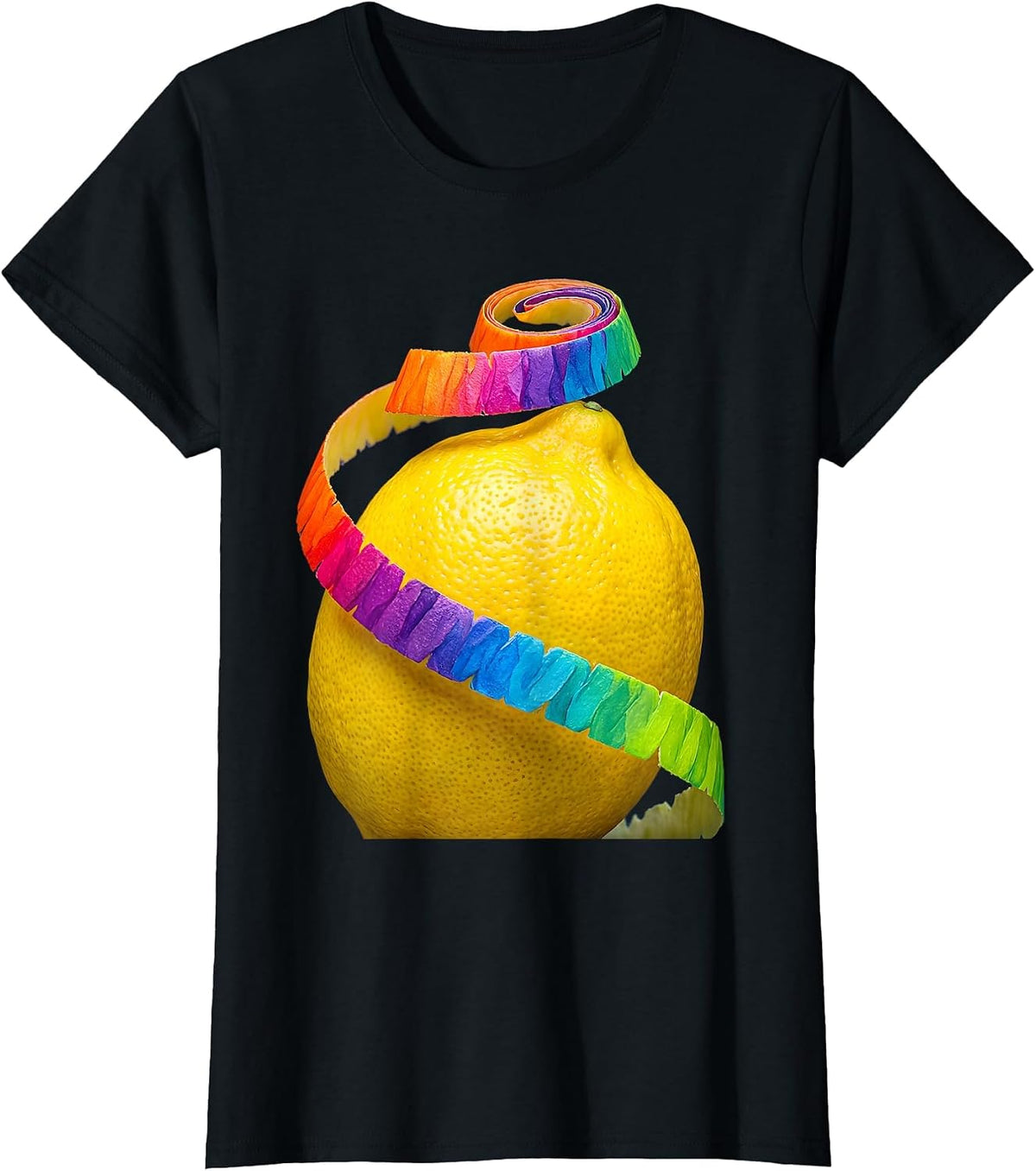 Lemon Curling Peel Ribbon Graphic Design T-Shirt - Black