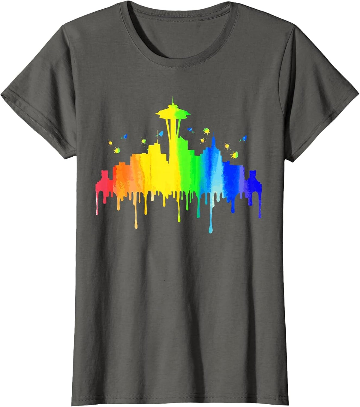 Seattle Skyline Rainbow Space Needle Gay Pride Month T-Shirt - Asphalt Grey