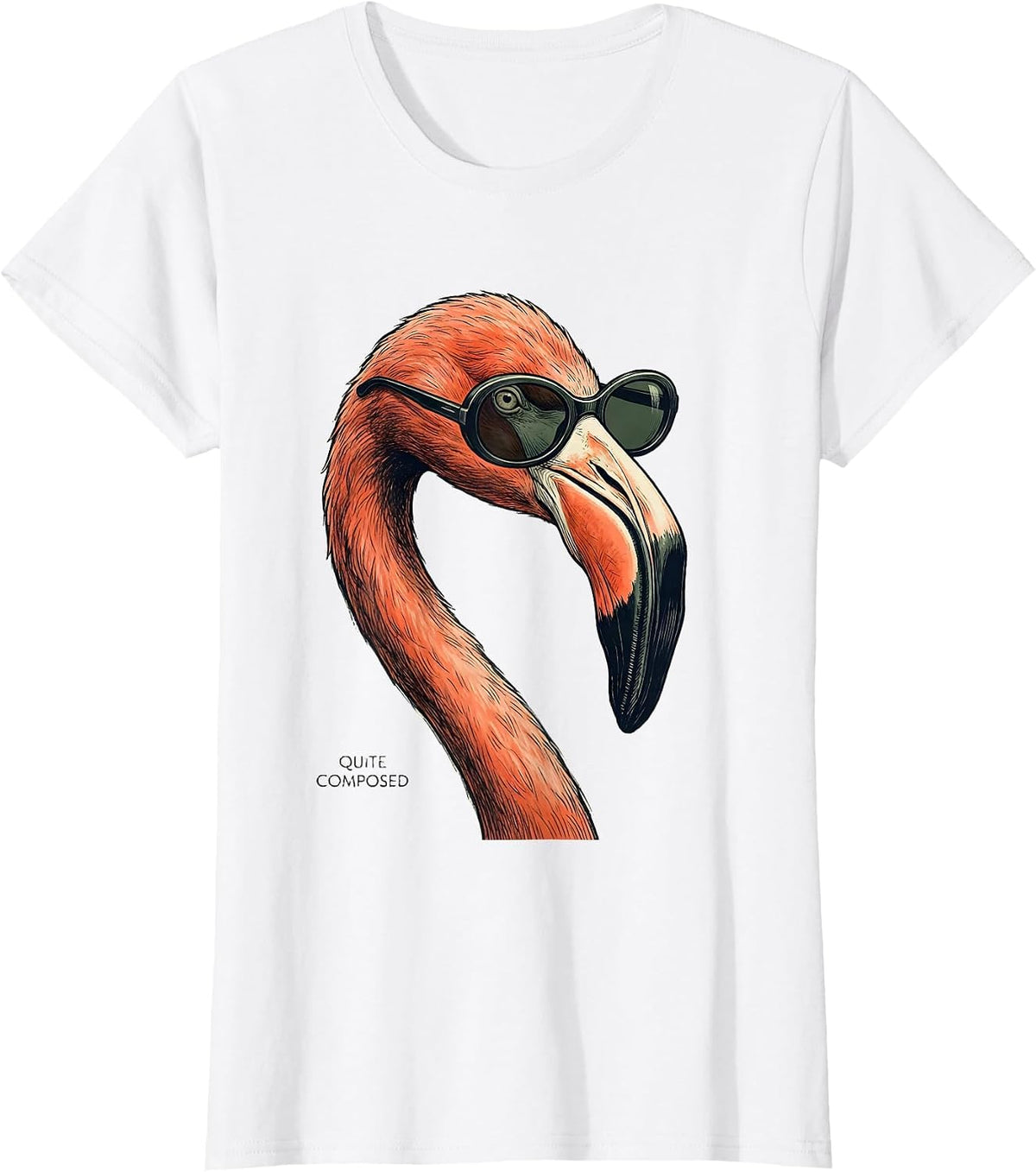 Quite Composed Flamingo Sunglasses Cool Animal Lover Graphic T-Shirt - White