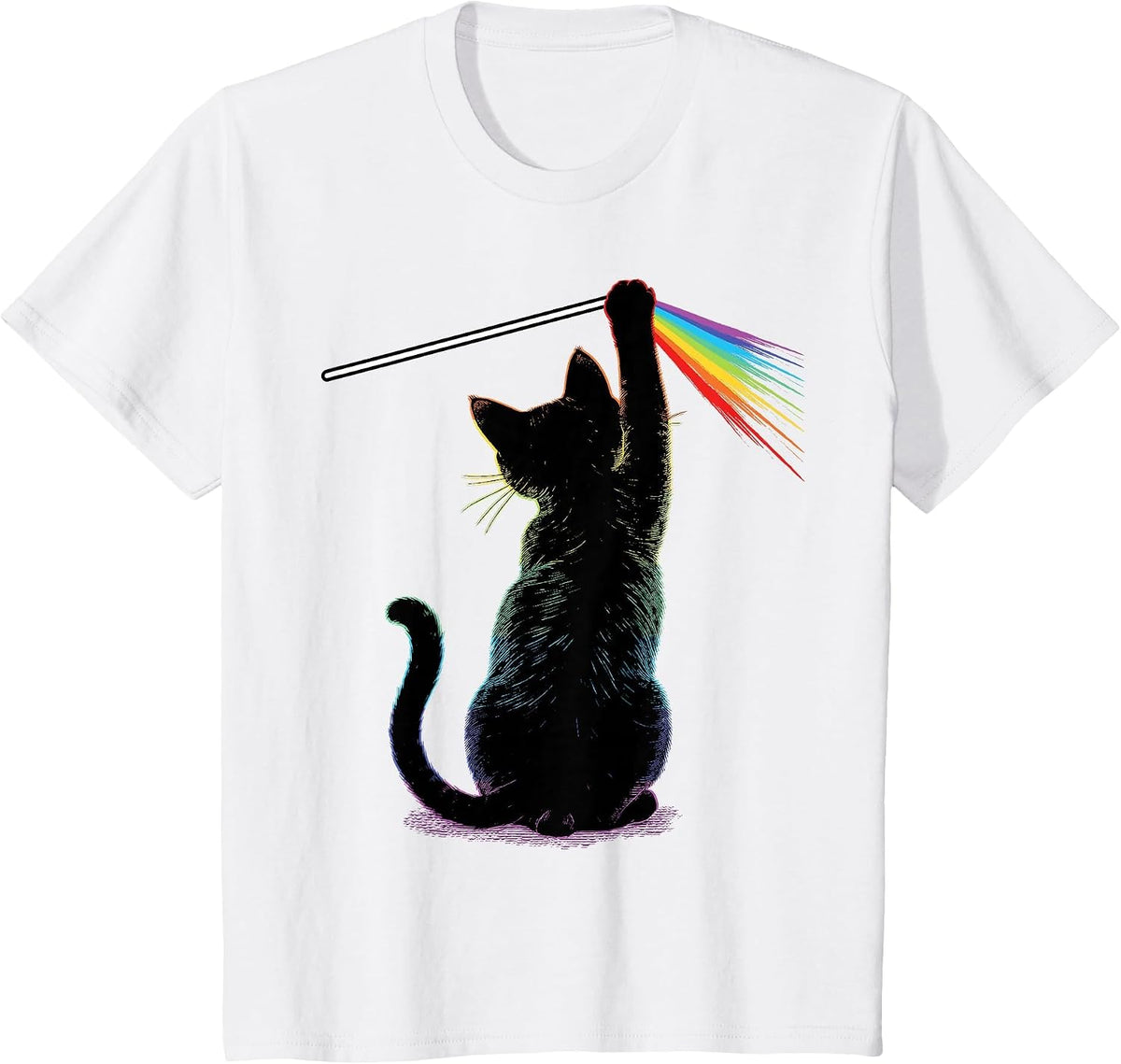 Black Cat Rainbow Light Prism Science Lover Physics LGBT T-Shirt - White