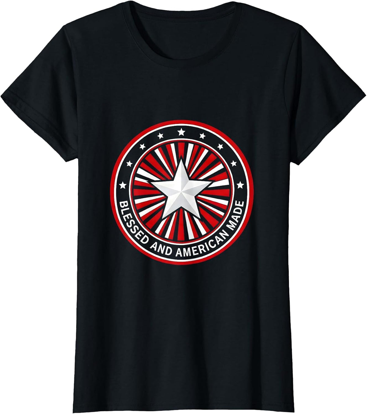 Blessed and American Made Red White and Blue Design T-Shirt - Black