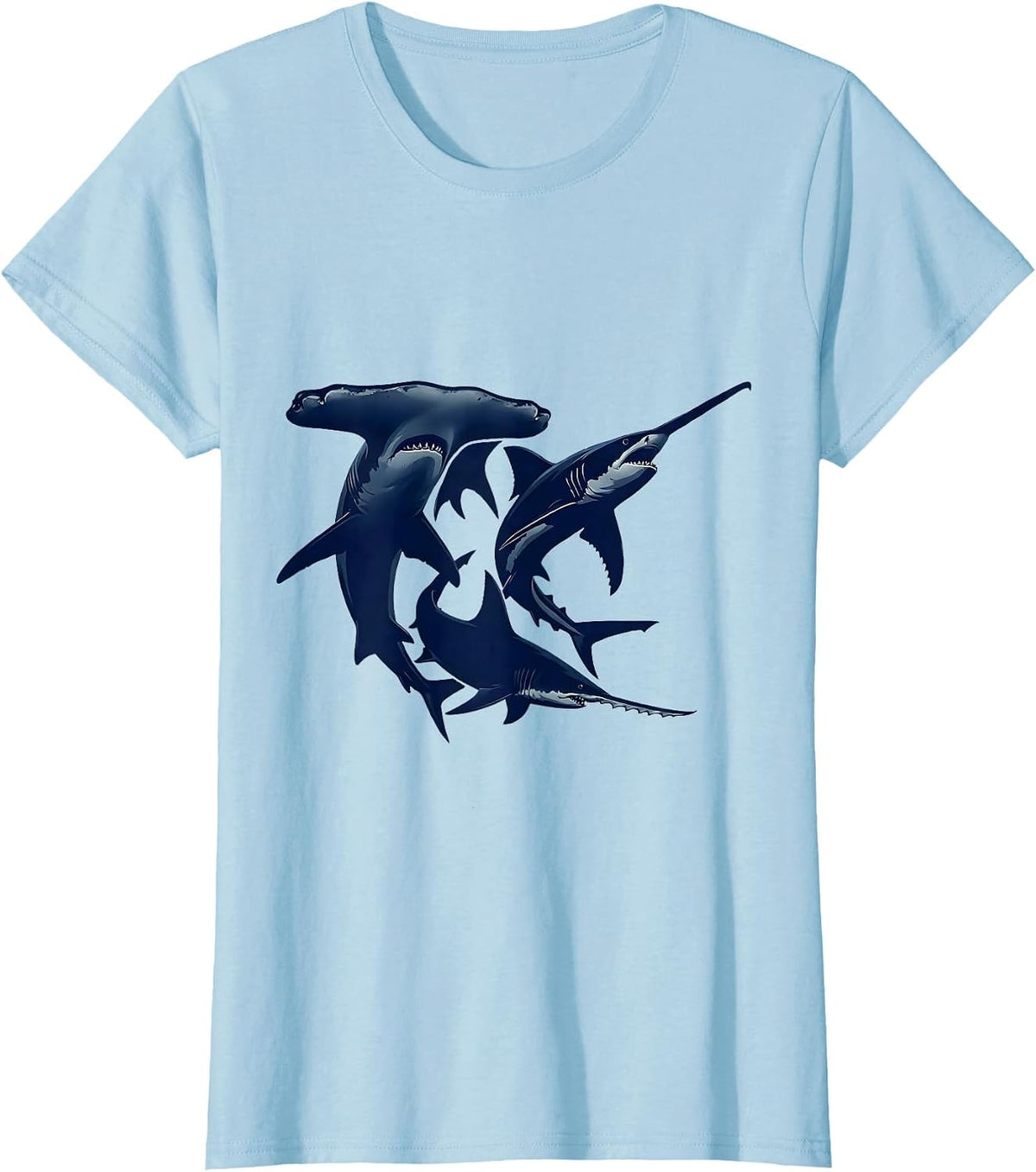 Shark Species Silhouette Marine Biology Enthusiast Gift T-Shirt - Baby Blue