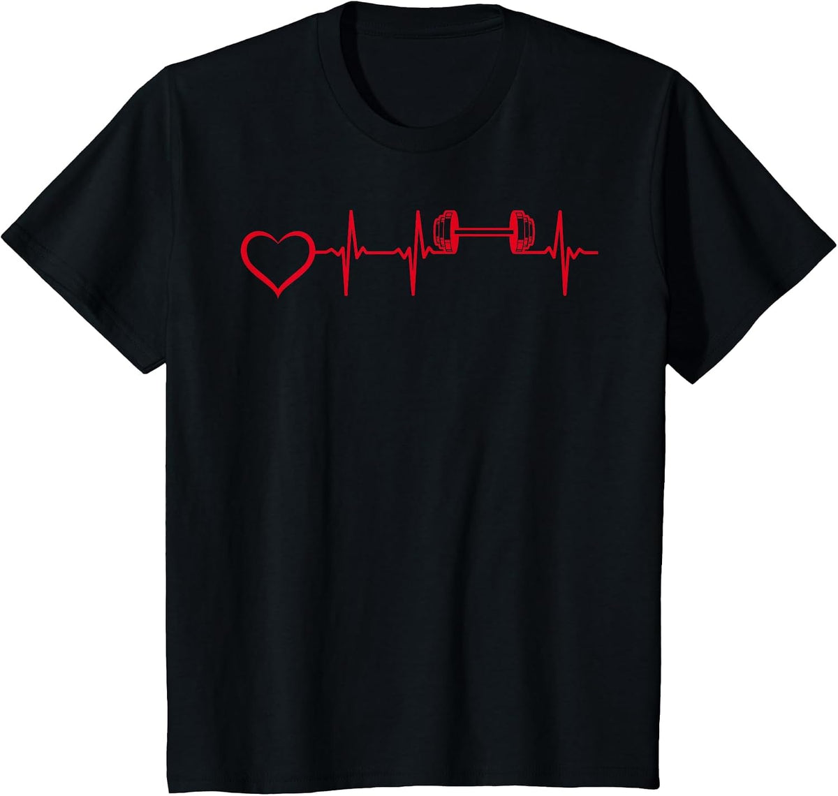 Weightlifting Gym Fitness Dumbbell Heartbeat Bodybuilder T-Shirt - Black