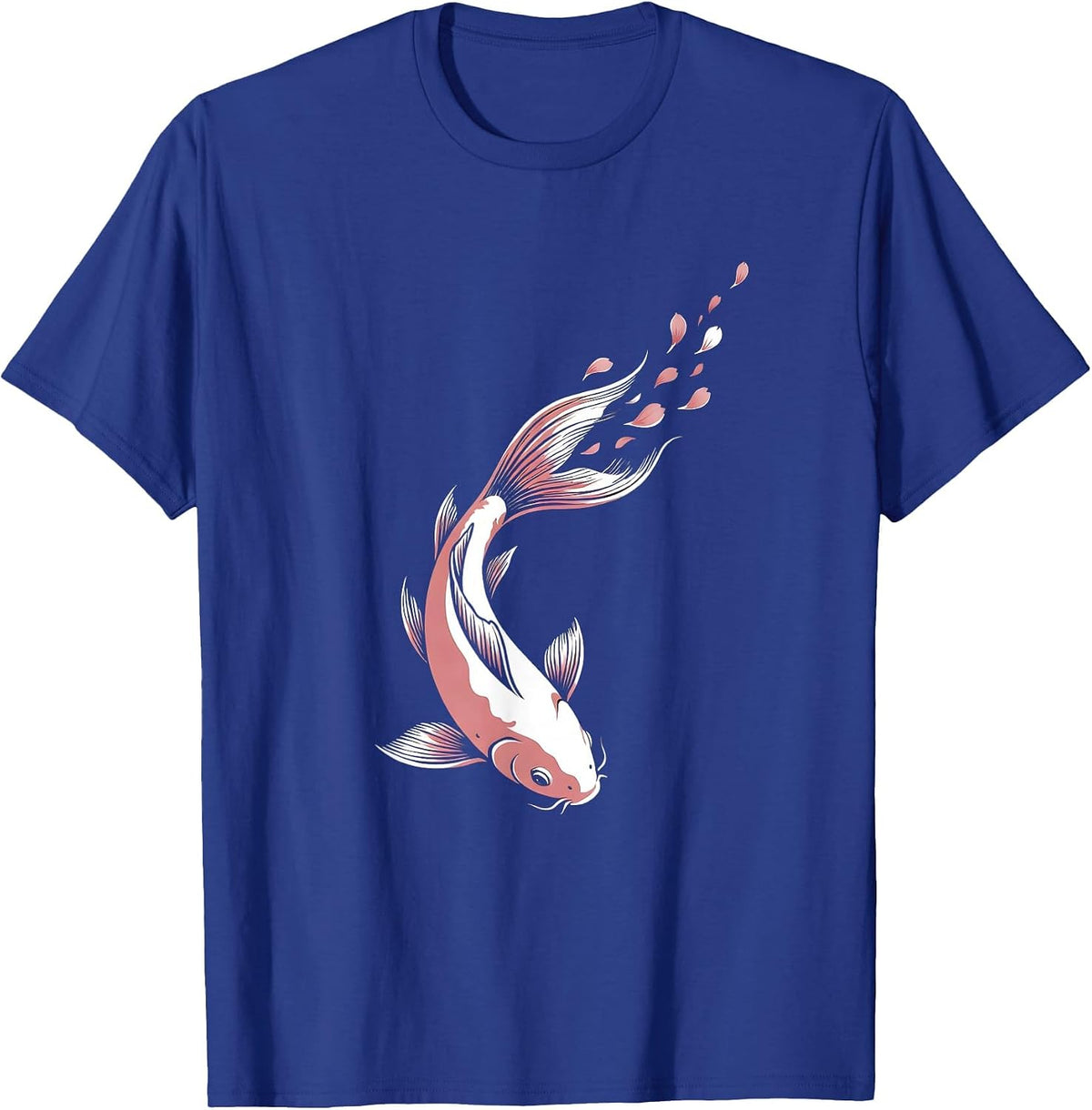 Men's Koi Fish Pink Petals Breast Cancer Awareness T-Shirt - Royal Blue