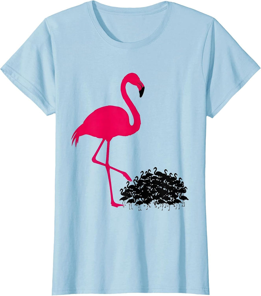 Women's Flamingo Silhouette Funny Bird Lover Summer Humor T-Shirt - Baby Blue