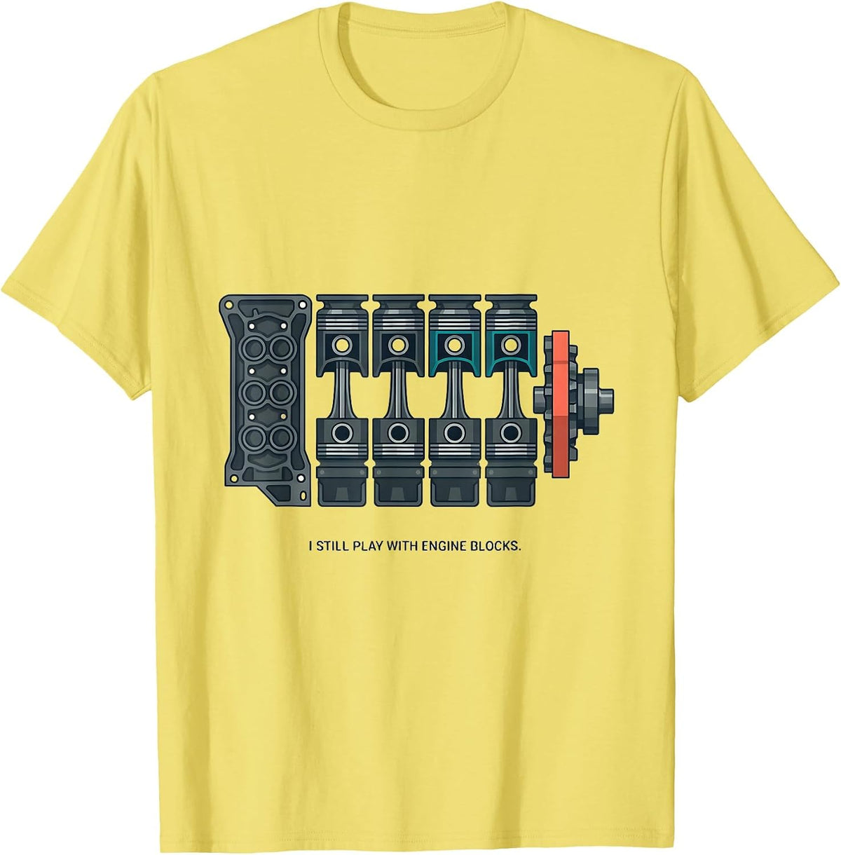 Men's I Still Play With Engine Blocks Funny Mechanic Car Engine T-Shirt - Lemon Yellow