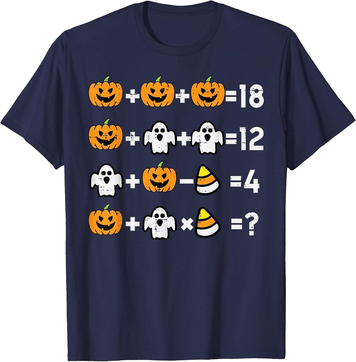 Pumpkin Ghost Equation Math Teacher Halloween Costume T-Shirt - Navy Blue