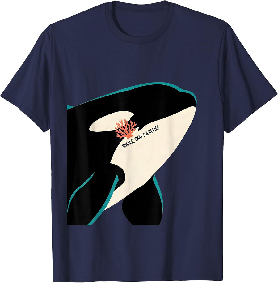 Whale Thats A Relief Funny Shark Ocean Animal Lover Humor T-Shirt - Navy Blue