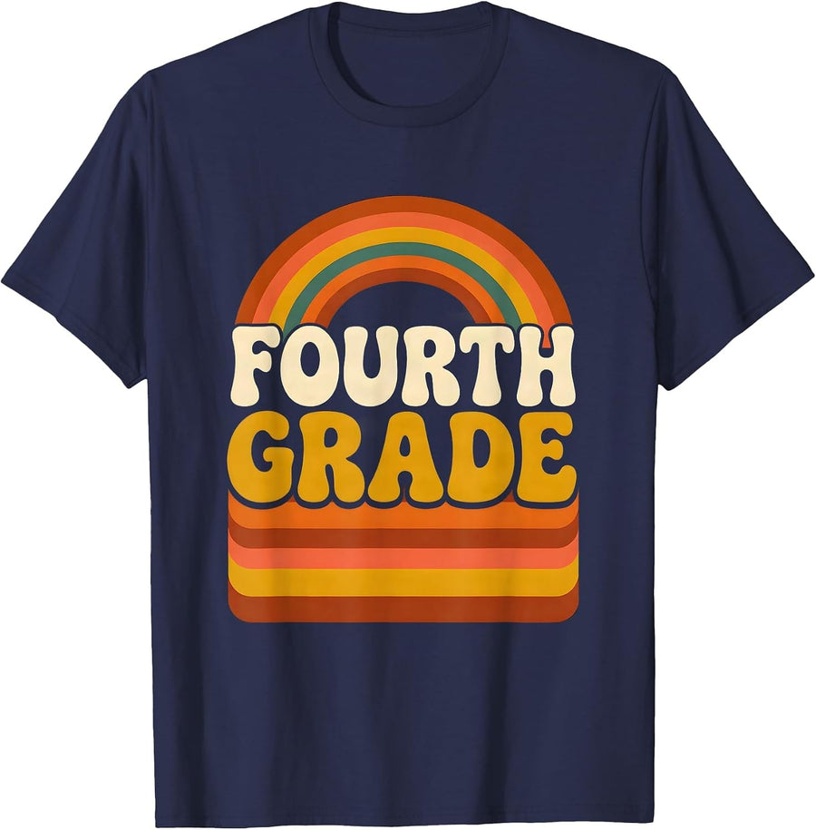Fourth Grade Retro Teacher Back To School T-Shirt - Navy Blue