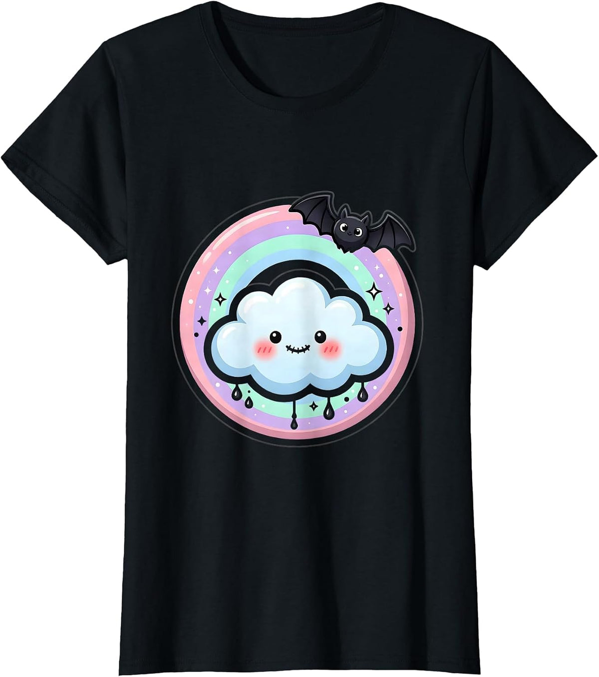 Rainbow Bridge Over Clouds Kindergarten Design T-Shirt - Black