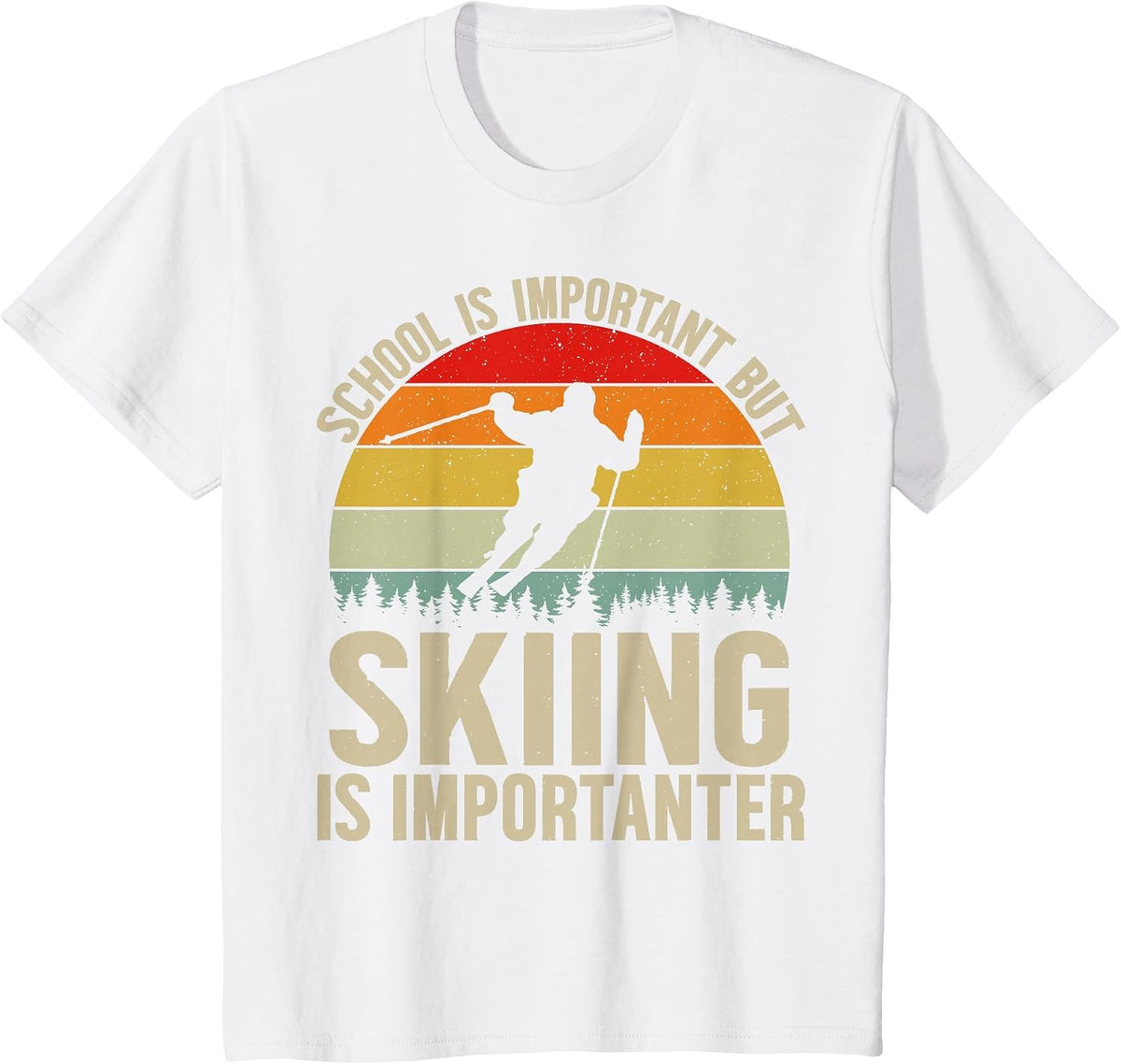 School is Important But Skiing is Importanter Funny Ski Boys T-Shirt - White