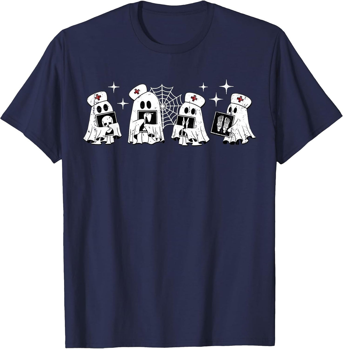 Funny Radiology Ghost Boo Crew Skeleton X-ray Bones RAD Tech T-Shirt - Navy Blue