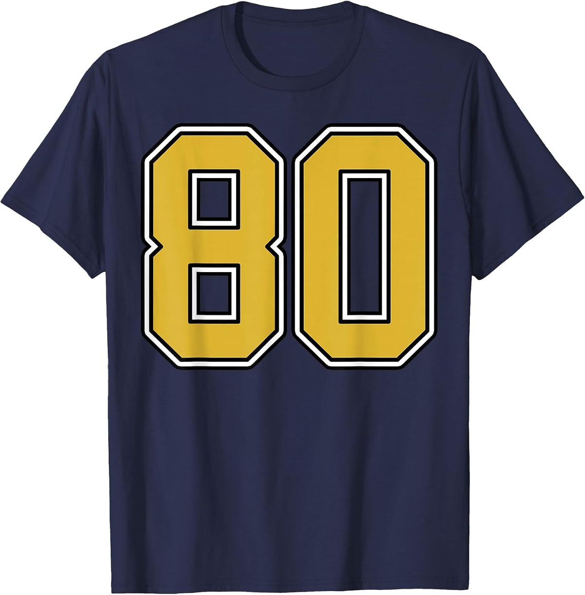 Old Gold Black White Sports Number 80 Jersey Uniform Player T-Shirt - Navy Blue