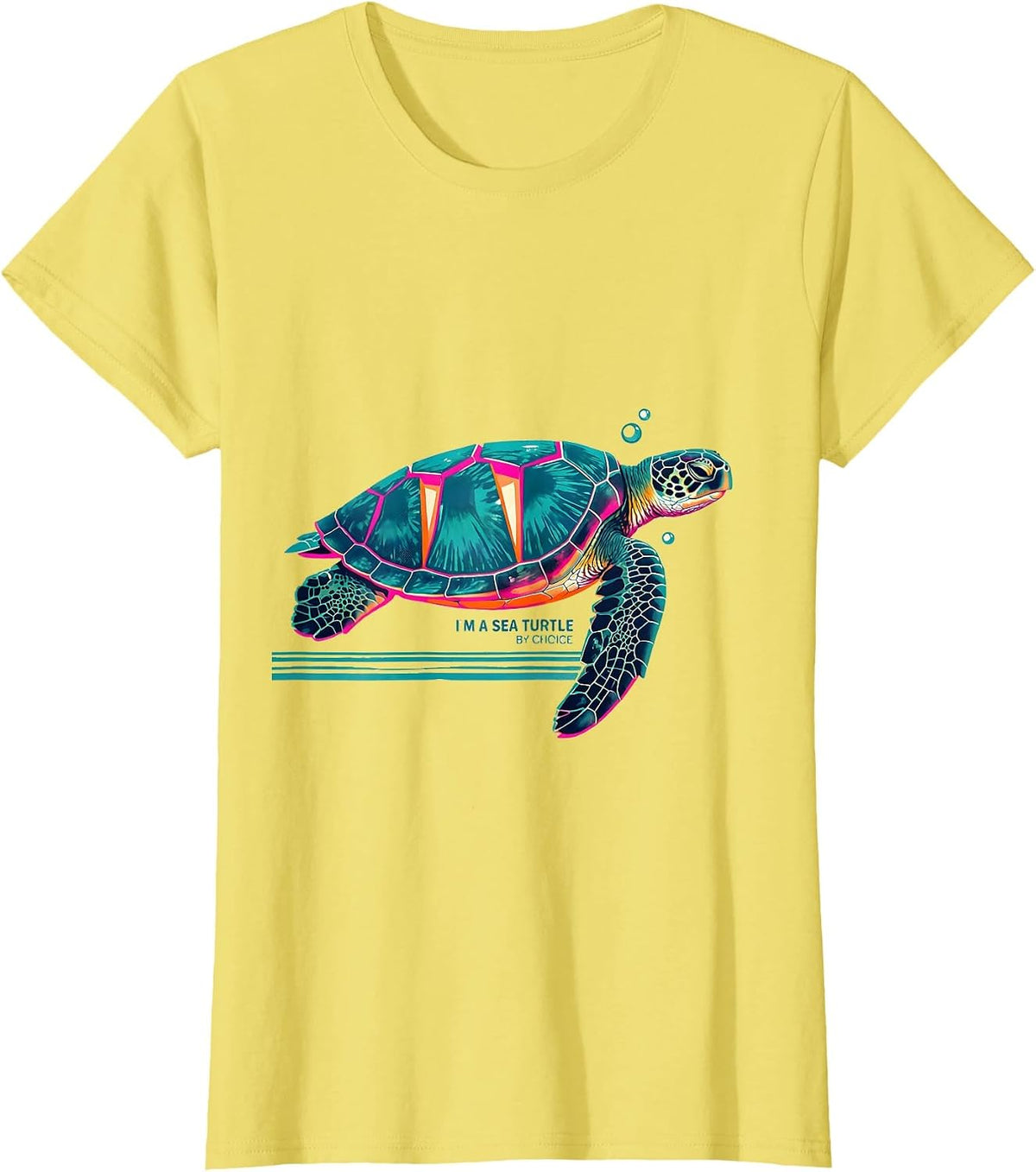 Women's I’m A Sea Turtle By Choice Risograph Sea Turtle Lover T-Shirt - Lemon Yellow