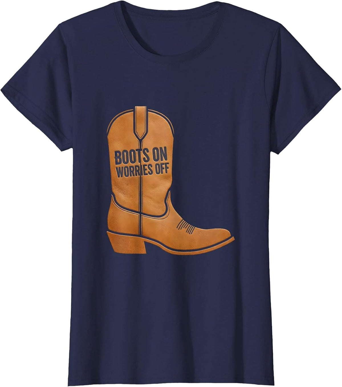 Women's Boots On Worries Off Cowboy Design T-Shirt - Navy Blue